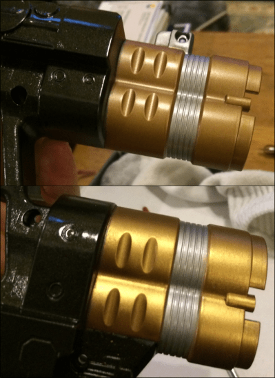 The gold rub-n-buff has been applied to the bottom picture. 